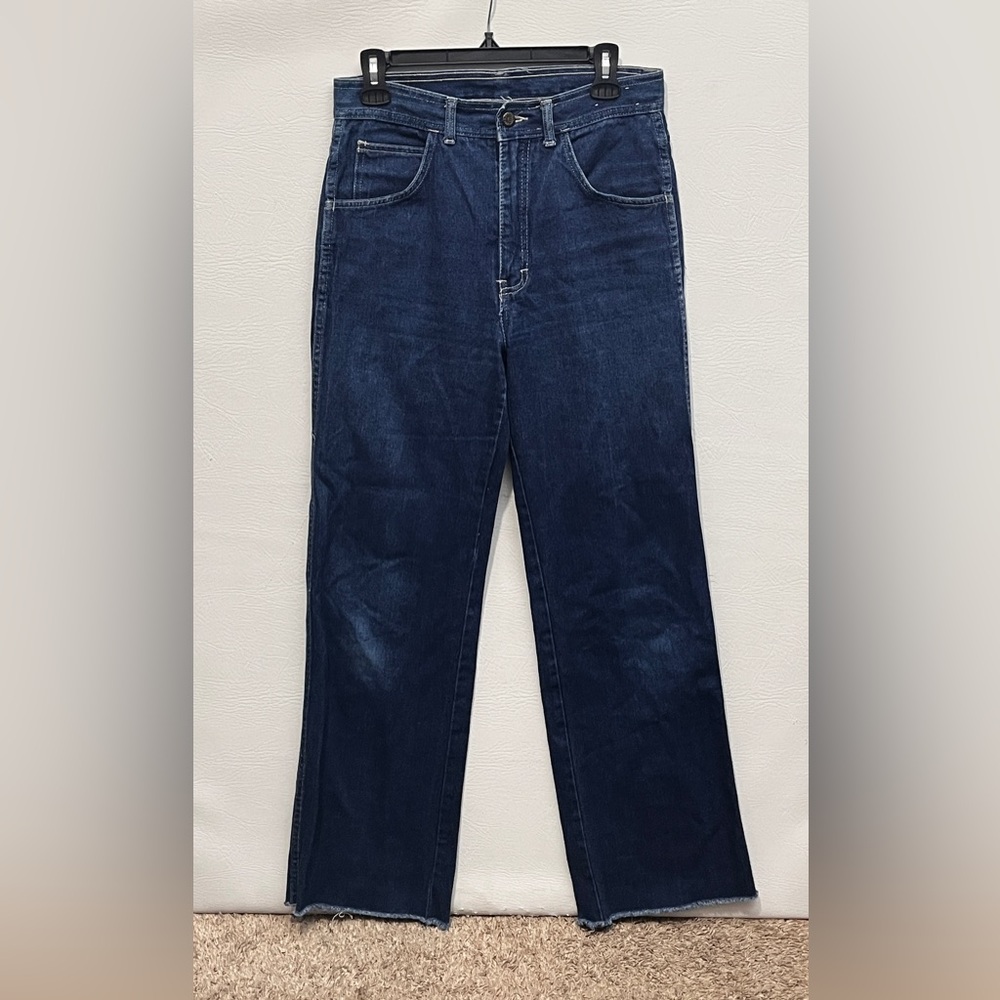 Vintage Graffiti Dark Blue High Rise Wide Leg Denim Pants
